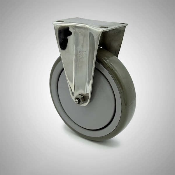 6 Inch SS Gray Polyurethane Wheel Rigid Top Plate Caster